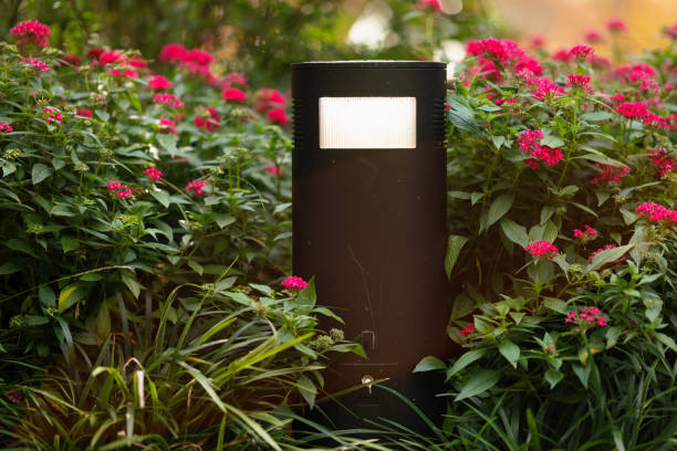 Lamp along a path in a public park