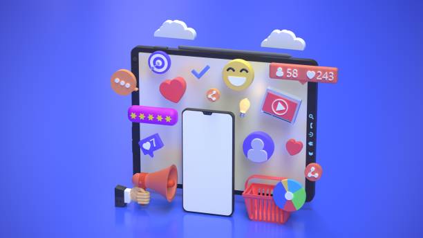istock Online marketing concept with social media communication platform. 3d render 1326392283