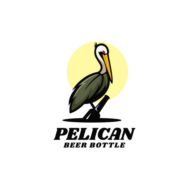 illustrazioni stock, clip art, cartoni animati e icone di tendenza di illustrazione vettoriale pelican semplice stile mascotte. - pellicano