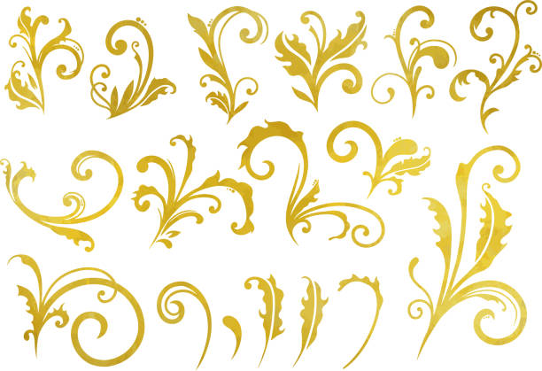 ручная роспись золото плюща набор шаблон - handpainted stock illustrations