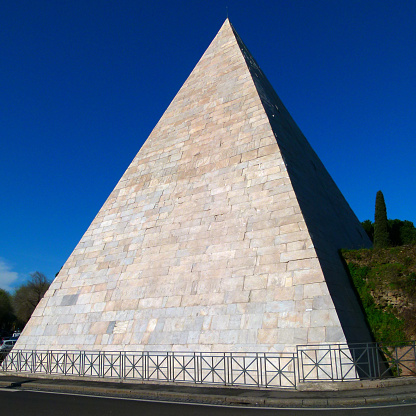 The Pyramid of Caius Cestius was built about 18–12 BC as a tomb for Gaius Cestius. Due to its incorporation into the city`s fortifications, it is today one of the best-preserved ancient buildings in Rome.