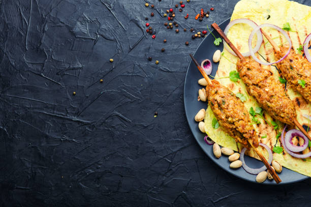 istock Lula kebab on a wooden skewer with lavash 1326395922