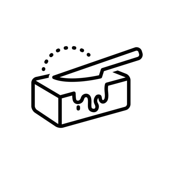 Butter spread Icon for butter, spread, culinary, cooking, editable, milk, nutrition, calories, knife, cheese, margarine, piece spreading cheese stock illustrations