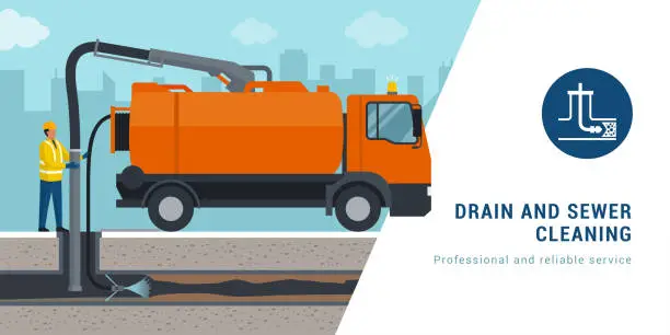Vector illustration of Professional sewer cleaning service banner