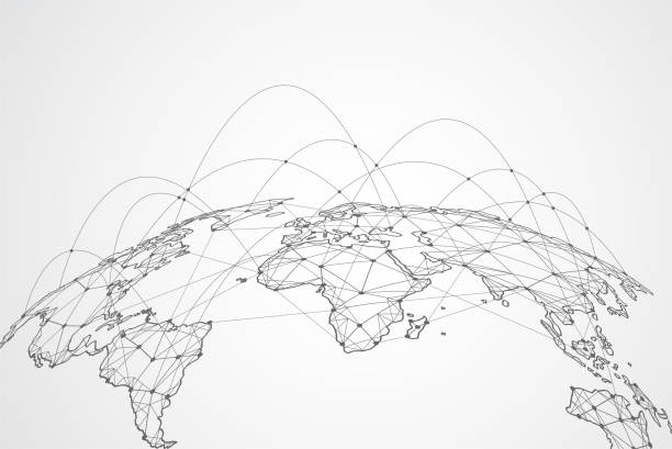 ilustrações, clipart, desenhos animados e ícones de conexão de rede global. mapa do mapa mundial conceito de composição de linha de negócios globais. ilustração vetorial - global