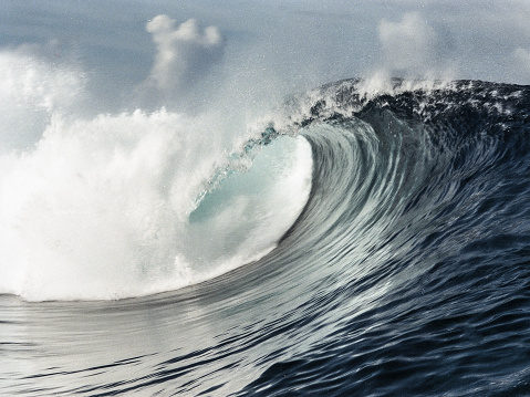 An empty ocean big wave shot on film 35mm in French Polynesia