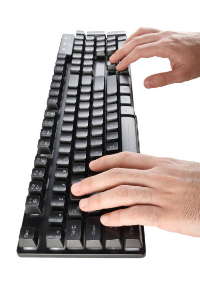 istock Men's hand typing on the computer keyboard (Clipping Path) on the white background 1326407525
