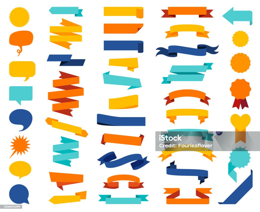 Set of Colorful Ribbons, Banners, badges, Labels - Design Elements on white background Web Banner stock vector