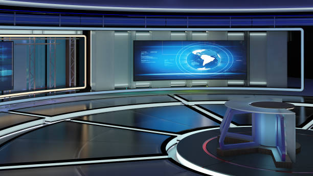 istock Virtual TV Studio News Set 31. Green screen background. 3d Rendering. 1326415424