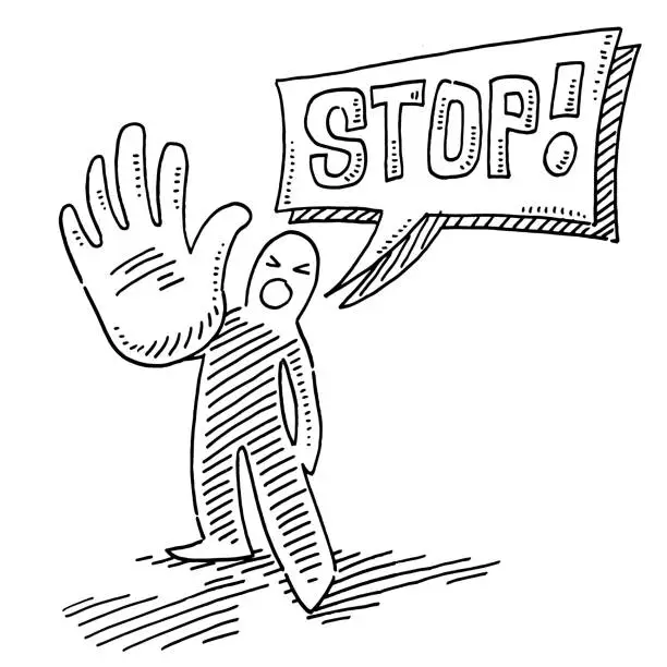 Vector illustration of Human Figure Stop Gesture Speech Bubble Drawing