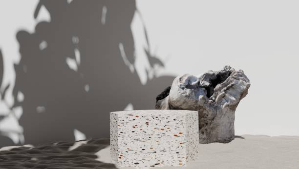 istock 3D podium display set. Copy space white background. Cosmetics or beauty products promotion mock-up. Pedestal made of stone and natural wood. 1326416966