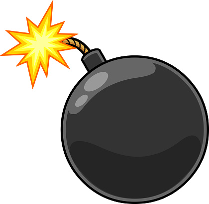 Cartoon Bomb With Lit Fuse. Vector Hand Drawn Illustration Isolated On Transparent Background