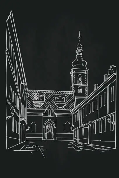 Vector illustration of Vector sketch of  Church of St.Mark in St.Mark's square in upper town in Zagreb, Croatia.