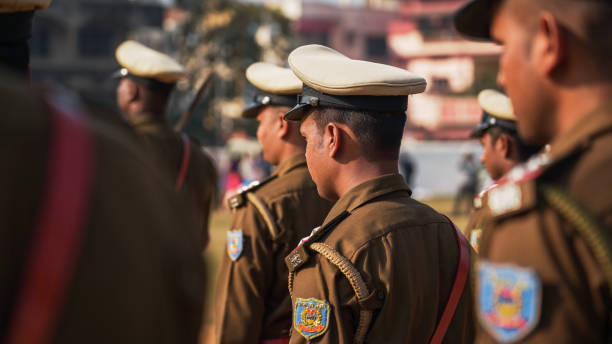Portrait of Police Officer during parade Jamshedpur, Jharkhand, India - January 26 2020: Portrait of Male Police Officer during Republic day parade singh stock pictures, royalty-free photos & images