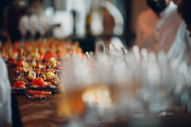 istock Food catering appetizers snacks on a tray on table 1326420681