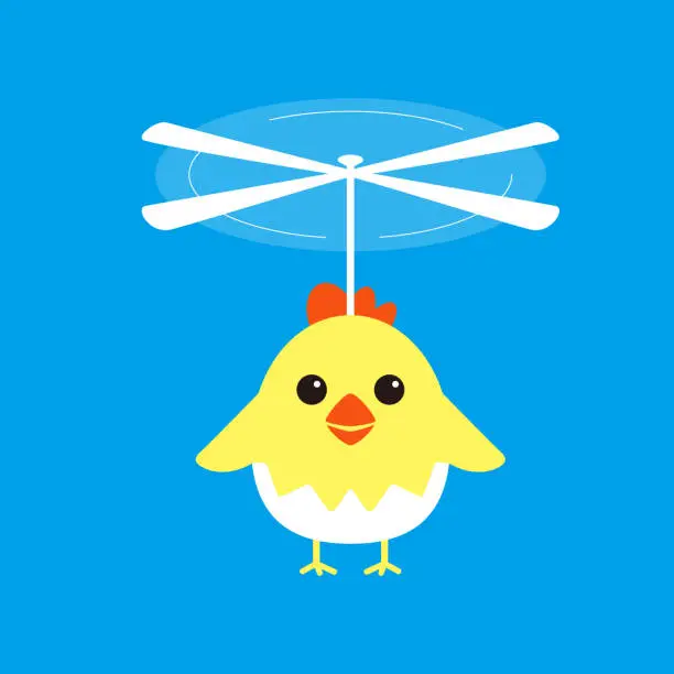 Vector illustration of Helicopter propeller on the head of a little bird