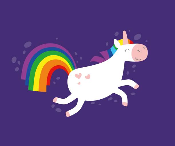 śliczny biały tęczowy jednorożec w stylu skandynawskim, jasna dziecinna ilustracja, nadruk na ubrania, plakat. ilustracja wektorowa. - unicorn stock illustrations