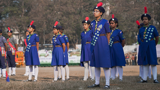 Jamshedpur, Jharkhand, India - January 26 2020: School Students participating in Republic day parade.