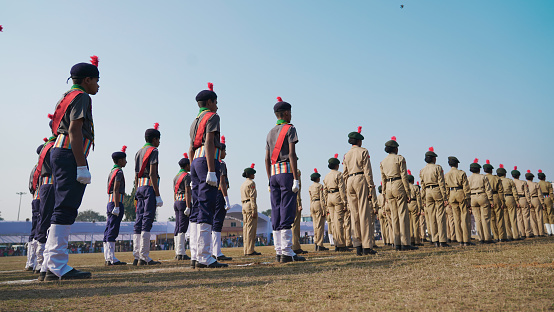 Jamshedpur, Jharkhand, India - January 26 2020: School Students participating in Republic day parade.