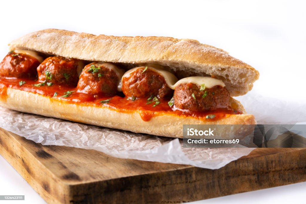 Meatball sub sandwich Meatball sub sandwich isolated on white background Meatball Stock Photo