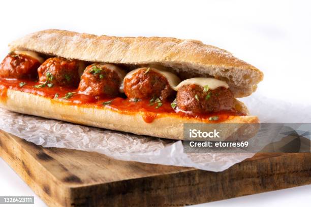 Meatball Sub Sandwich Stock Photo - Download Image Now - Meatball, Submarine, Parmesan Cheese