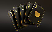 Casino poker backjack baccarat set cards 3d rendering illustration