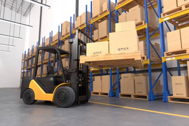 istock The forklift is working in the warehouse 1326423419