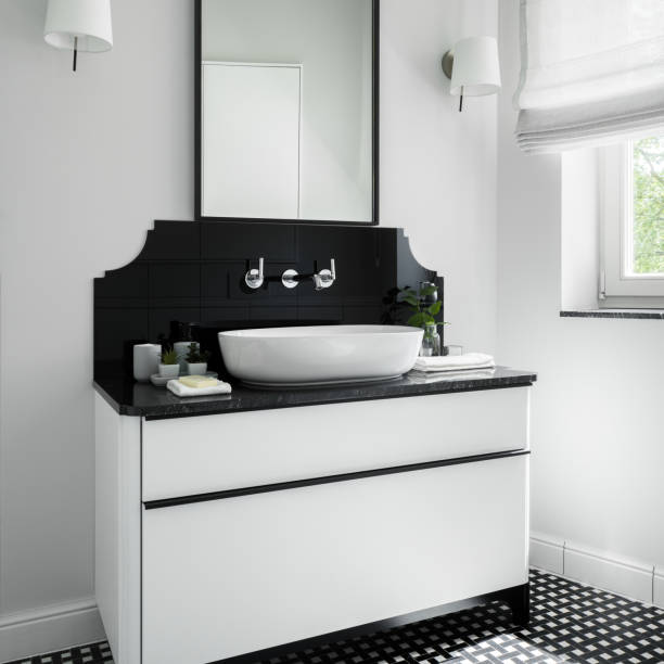 istock Fancy washbasin with cabinet and mirror 1326425069