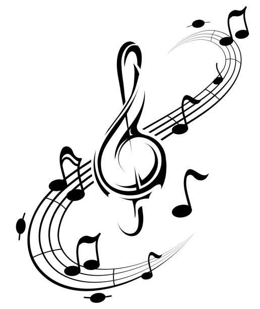Decoraive concept for music tattoo Music concept with notes and treble tattoo clipart stock illustrations