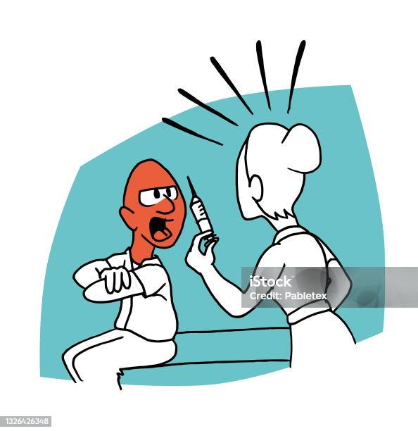 Nurse Trying To Give An Injection Vaccine To An Angry And Complaining  Patient Humorous Cartoon Style Vector Illustration Stock Illustration -  Download Image Now - iStock