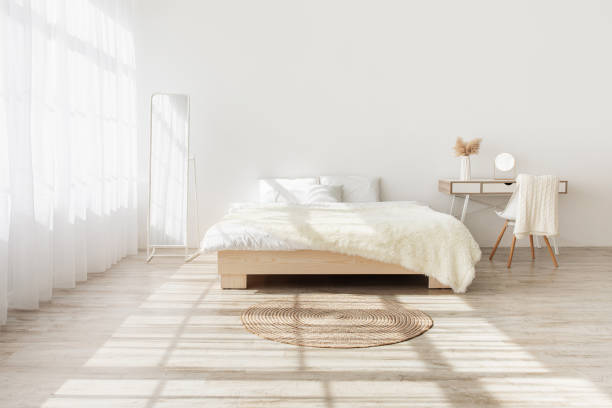 istock Real photo, mockup in bedroom interior, simple style 1326426527