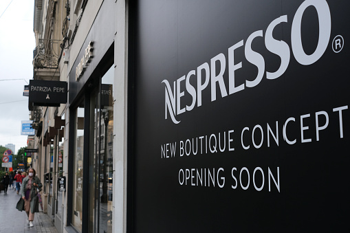 Exterior view of Nespresso store in Brussels, Belgium on June 30, 2021.
