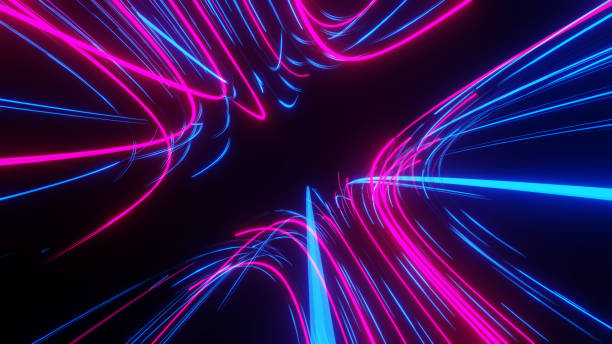 istock Lights and stripes moving fast over dark background 1326429050