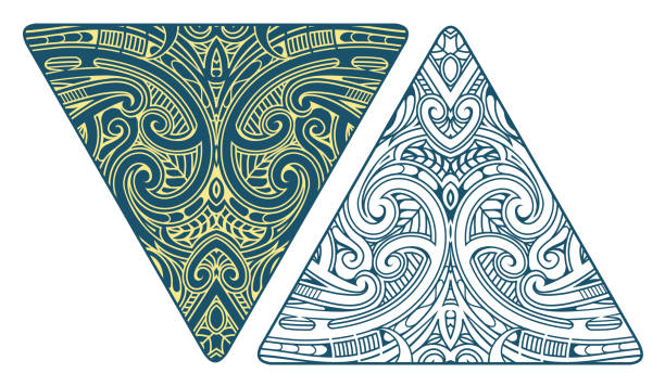 ornament w stylu maorysów z elementami koru - pattern koru maori indigenous culture stock illustrations