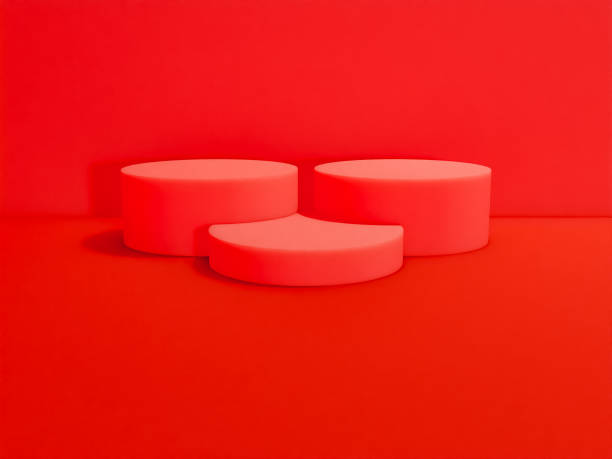 istock Scene with red color podium for mock up presentation in minimalism style with copy space, 3d render abstract background design 1326429172