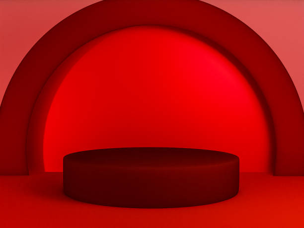 istock Scene with red color podium for mock up presentation in minimalism style with copy space, 3d render abstract background design 1326429217