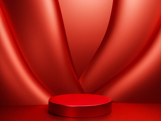 istock Scene with red color podium for mock up presentation in minimalism style with copy space, 3d render abstract background design 1326429269