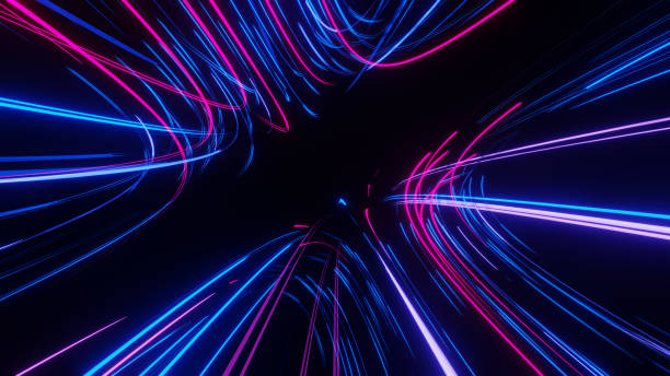 istock Lights and stripes moving fast over dark background 1326429413