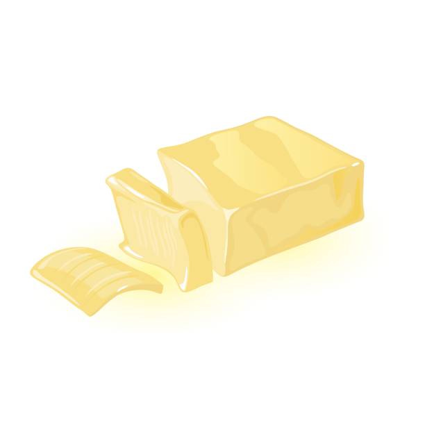 Cartoon calorie product butter Margarine or milk butter block divided in slices, natural margarine or butter product for breakfast. Vector ingredient for homemade pastry, cooking design isolated on white butter margarine isolated portion stock illustrations