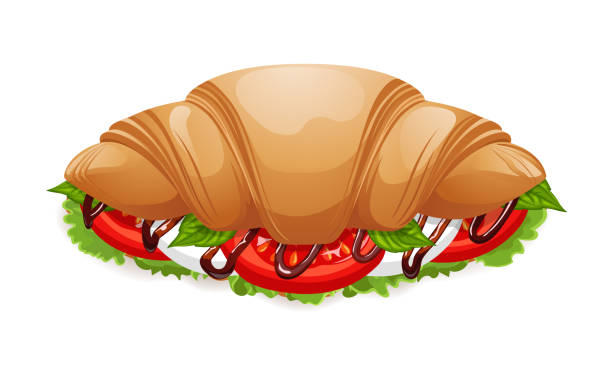 Croissant sandwich with mozarella cheese and tomatoes vector art illustration