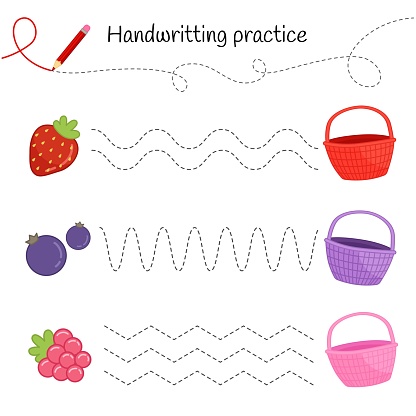 Handwriting practice sheet. Basic writing. Educational game for children.