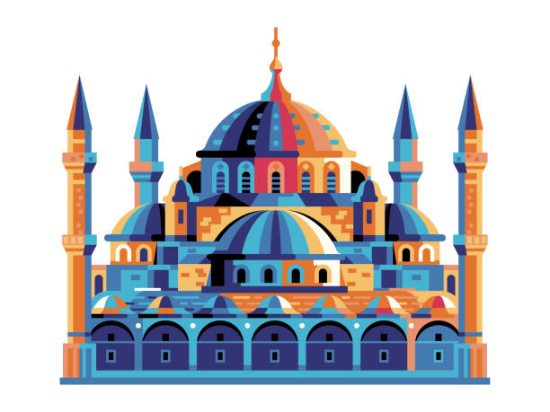 イスタンブール・スルタンアフメット・ブルー・モスク・ビルディング・イン・フラット - blue mosque illustrations点のイラスト素材／クリップアート素材／マンガ素材／アイコン素材