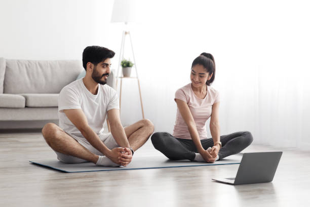 istock Self-isolation, online workout, yoga lesson and home training in morning 1326441863