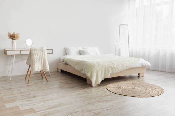 istock Real photo, simple boho eco bedroom interior, design blog, ad 1326441965