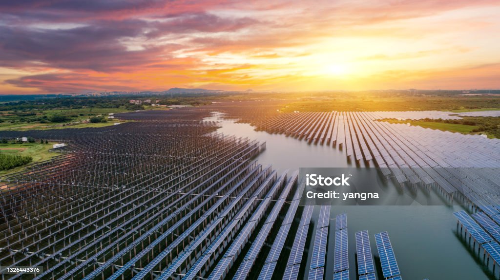 Outdoor photovoltaic power generation scene Solar Panel Stock Photo
