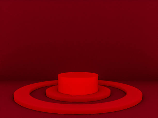 istock Scene with red color podium for mock up presentation in minimalism style with copy space, 3d render abstract background design 1326445183
