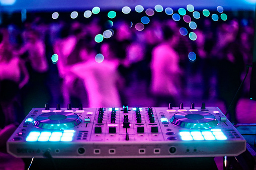 Detail of Dj mixing in nightclub