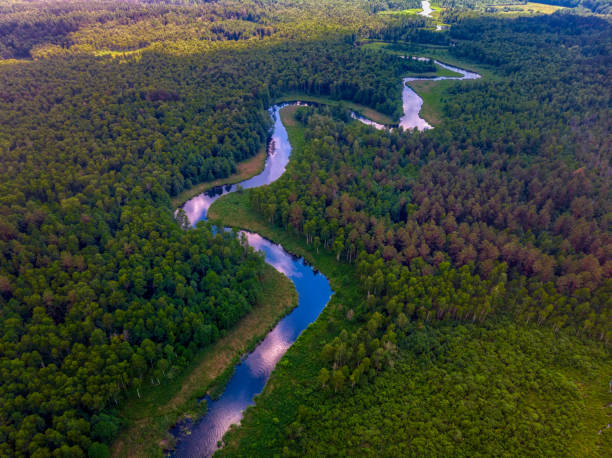 istock beautiful landscape with a small meandering river (aerial view) 1326446322