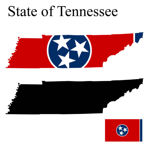 Set of maps of Tennessee (USA). Flag on the map. Silhouette of the card Set of maps of Tennessee (USA). Flag on the map. Silhouette of the card. Vector illustration tennessee stock illustrations