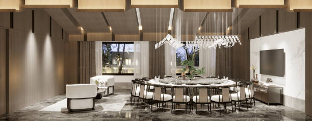 istock 3d render of dining room and circle table 1326449319